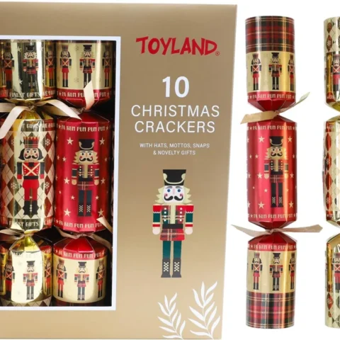 Pack of 10 nutcracker and tartan Christmas crackers, 36 cm long