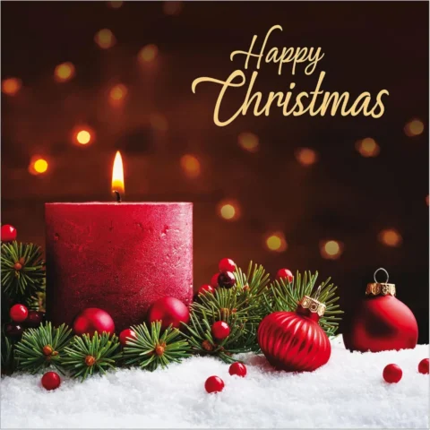 Pack of 10 red candle Christmas cards with white envelopes, 14 cm