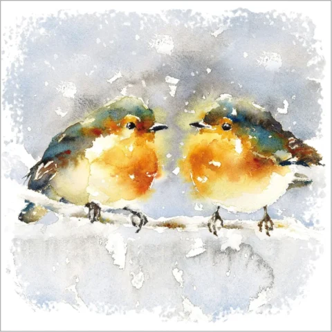 Pack of 10 robins on a branch Christmas cards, 14 x 14 cm