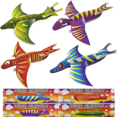 Pack of 12 dinosaur foam glider planes, 10 cm, four designs