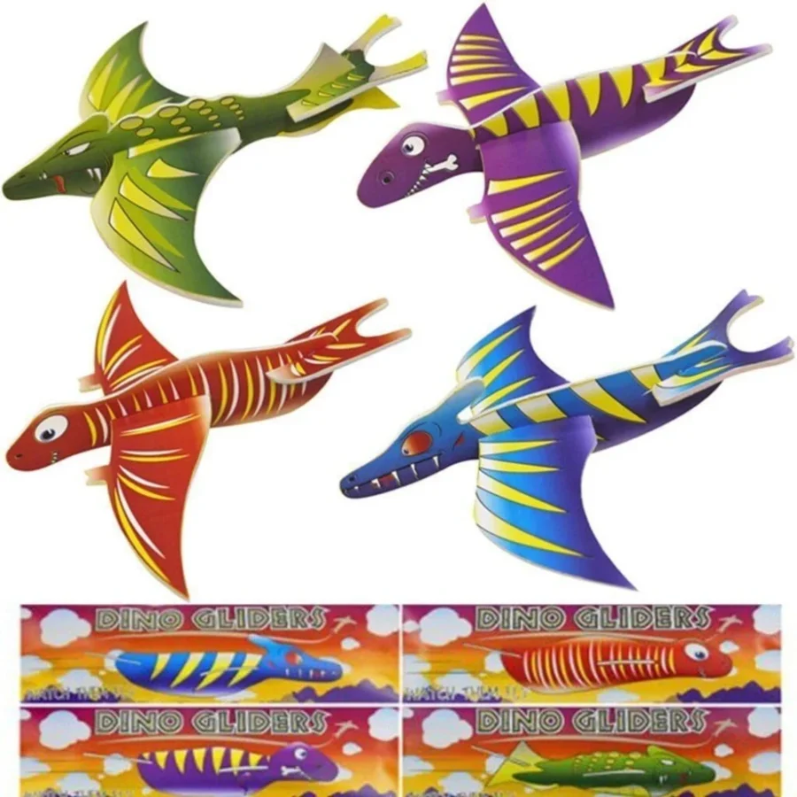 Pack of 12 dinosaur foam glider planes, 10 cm, four designs
