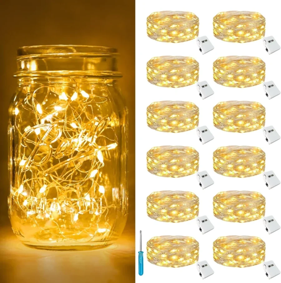Pack of 12 mini fairy lights, 2 m with 20 LEDs, 3 modes