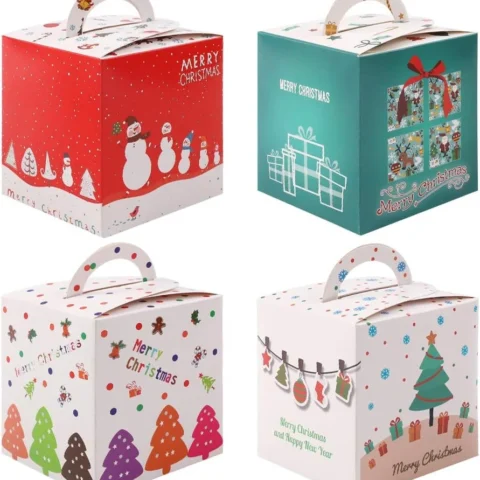 Pack of 12 paper Christmas sweet boxes in 4 designs, flat packed