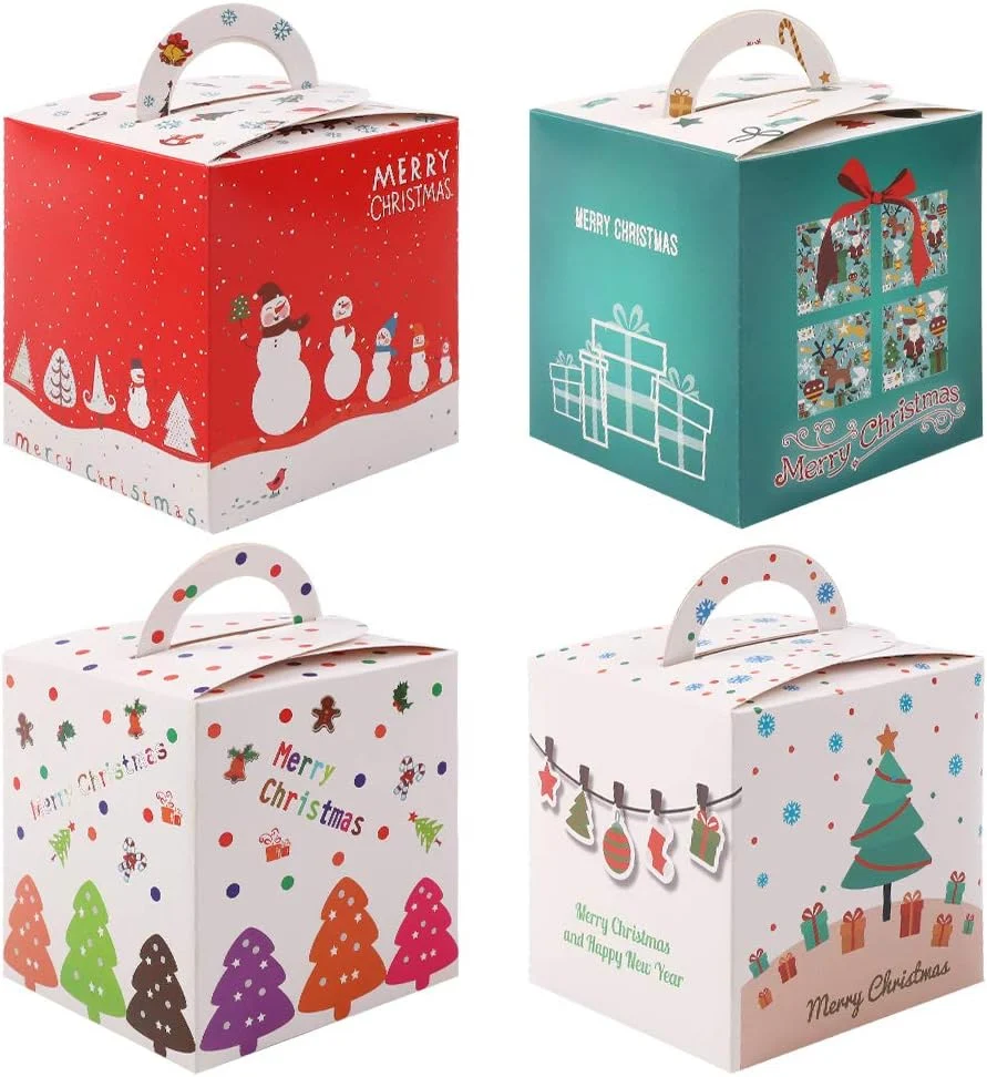 Pack of 12 paper Christmas sweet boxes in 4 designs, flat packed