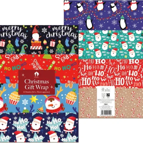 Pack of 16 glossy Christmas wrapping paper sheets, 70 x 50 cm