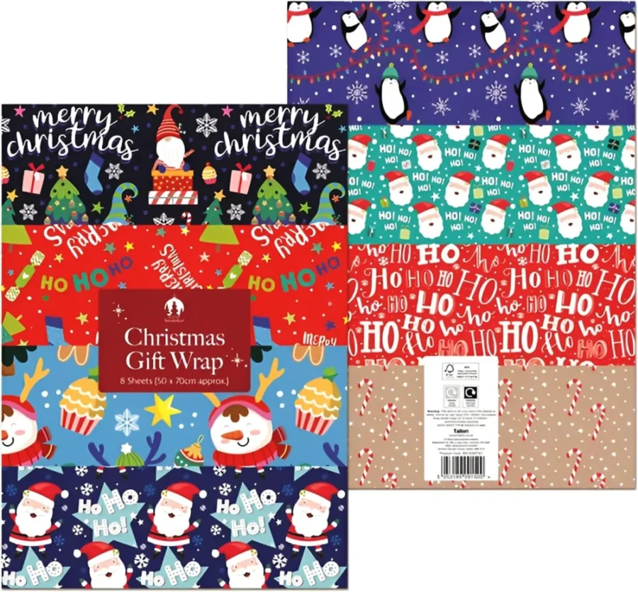 Pack of 16 glossy Christmas wrapping paper sheets, 70 x 50 cm