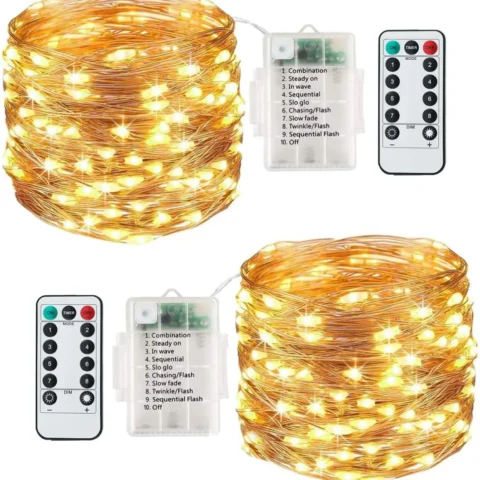 Pack of 2 battery fairy lights, 120 LEDs each on 13 m, remote