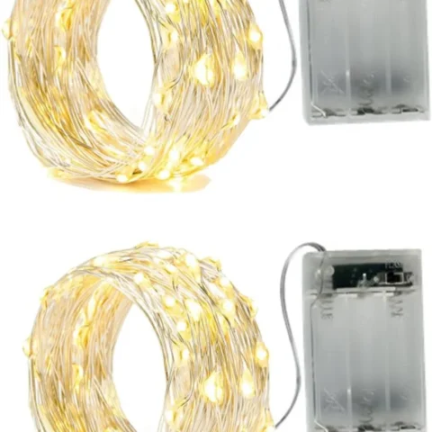Pack of 2 battery fairy lights, 50 LEDs each on 5 m silver wire