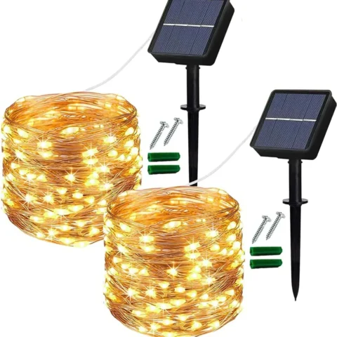 Pack of 2 solar fairy lights, 120 warm white LEDs each, 12 m