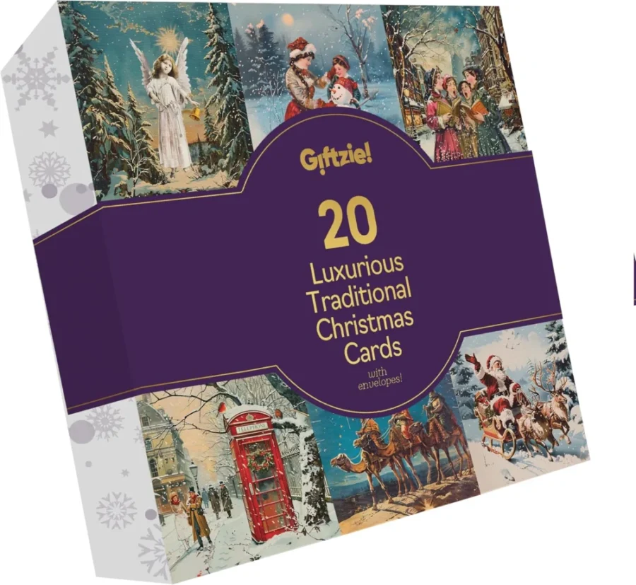 Pack of 20 assorted Christmas cards with verse, 14.5 x 14.5 cm