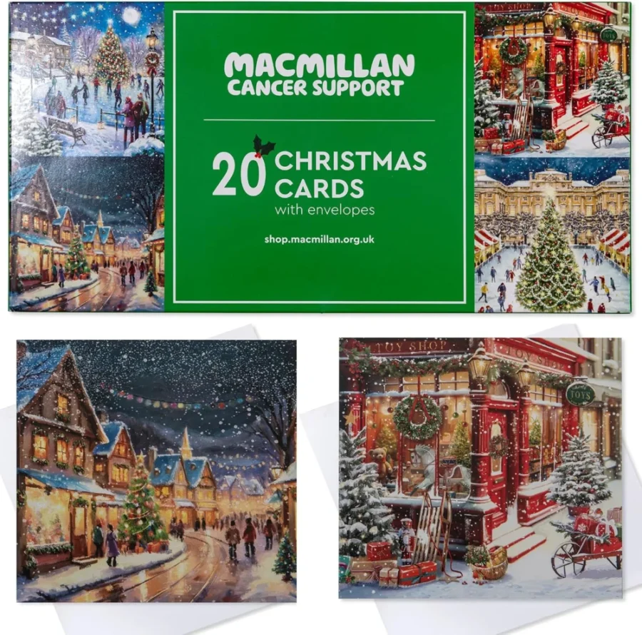 Pack of 20 boxed charity Christmas cards, village scenes, 12.7 cm