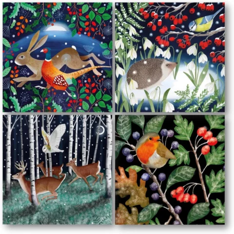 Pack of 20 charity Christmas cards, woodland animals, 13.5 cm