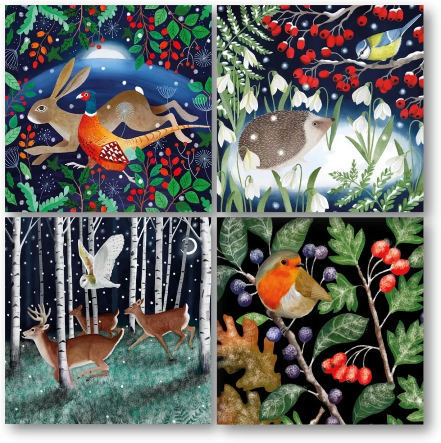 Pack of 20 charity Christmas cards, woodland animals, 13.5 cm
