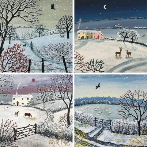 Pack of 24 charity Christmas cards, 4 winter designs, 15 x 15 cm