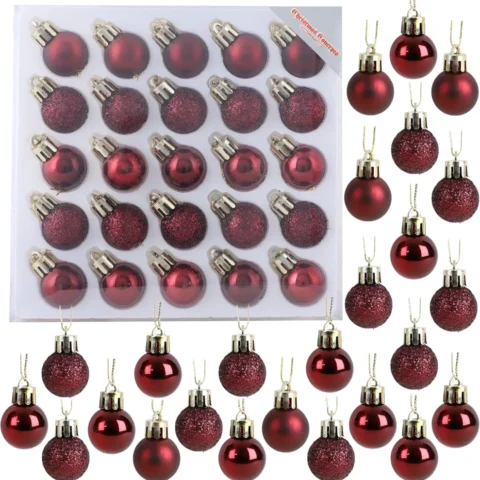 Pack of 25 mini shatterproof baubles in Rioja red, 2.5 cm