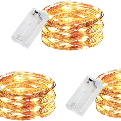 Pack of 3 battery fairy lights, 30 LEDs on 3 m wire each, timer