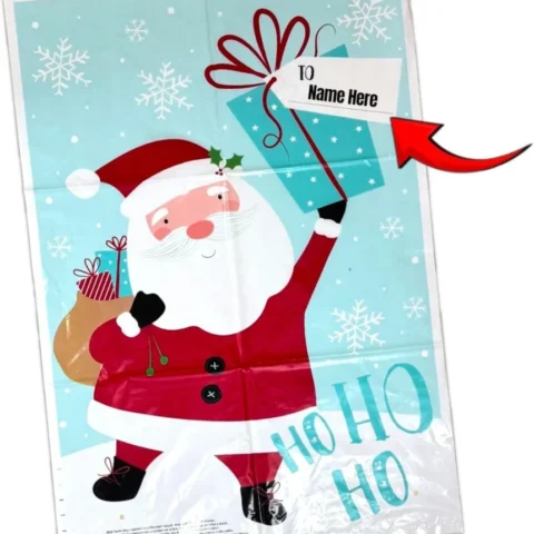 Pack of 3 giant printed PVC Santa sacks with drawstring, 76 x 51 cm