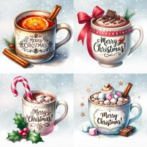 Pack of 30 Christmas cards with 6 drink designs, 10.5 x 11.5 cm