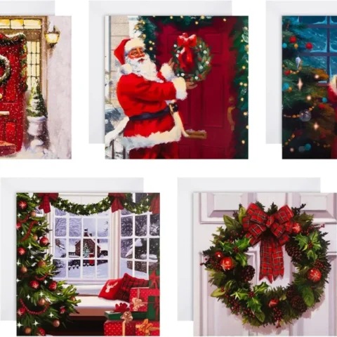Pack of 30 vintage-style Christmas cards, 5 designs, 16 x 16 cm