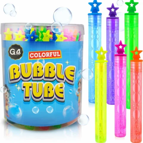 Pack of 36 bubble tubes in six colours, 10.5 cm, party bag fillers