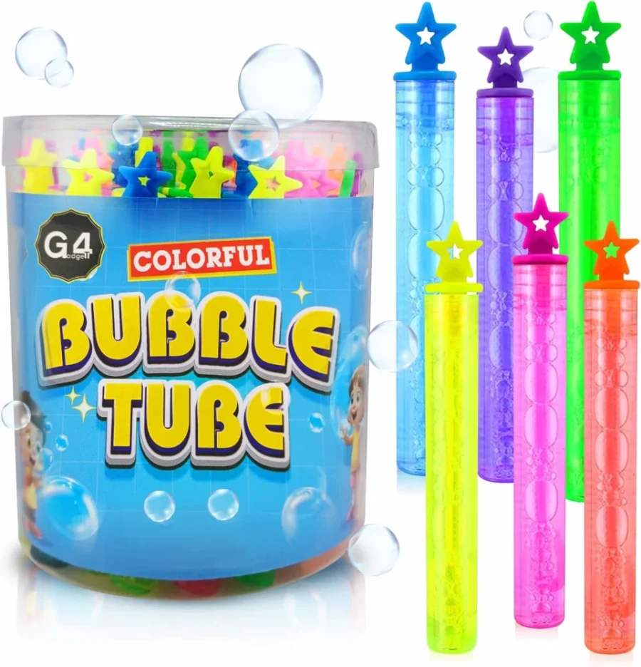 Pack of 36 bubble tubes in six colours, 10.5 cm, party bag fillers