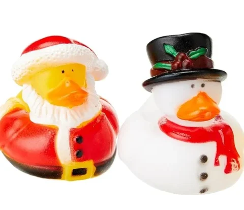 Pack of 4 Christmas rubber ducks, Santa, snowman and reindeer, 6 cm