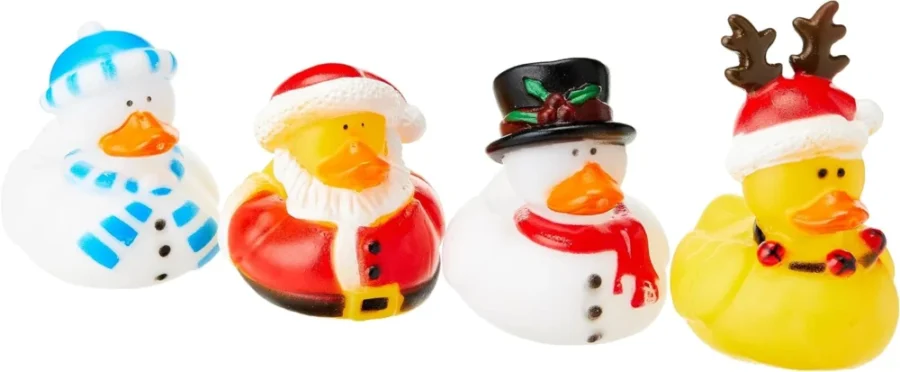 Pack of 4 Christmas rubber ducks, Santa, snowman and reindeer, 6 cm