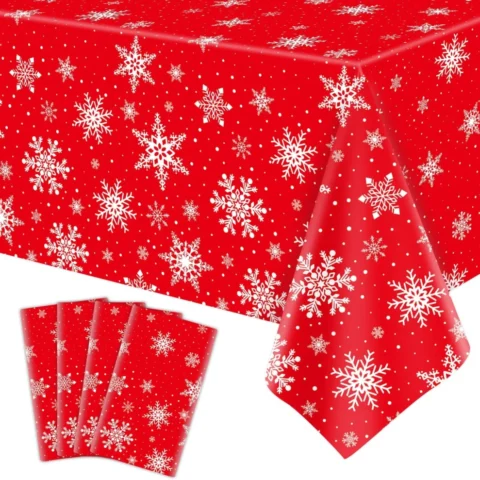 Pack of 4 plastic snowflake tablecloths, 220 x 130 cm each