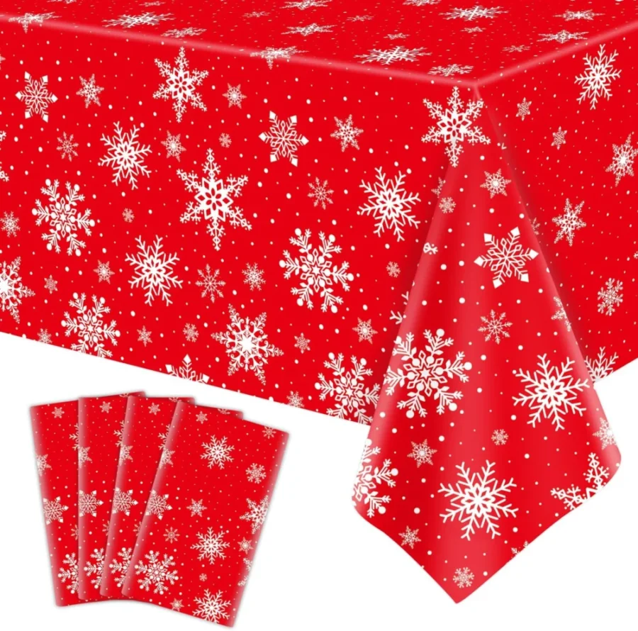 Pack of 4 plastic snowflake tablecloths, 220 x 130 cm each