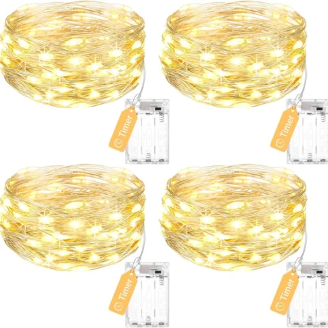 Pack of 4 timer fairy lights, 50 LEDs on 5 m copper wire each