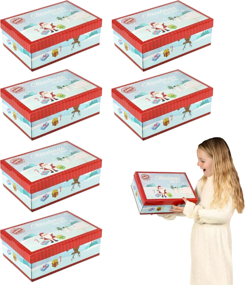 Pack of 6 Christmas Eve boxes with Santa, snowmen and reindeer