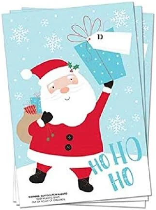 Pack of 6 giant blue PVC Christmas sacks, Santa print, 76 x 51 cm
