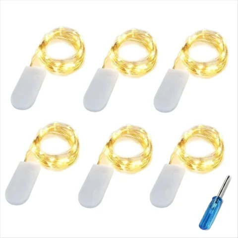 Pack of 6 mini fairy lights, 2 m with 20 LEDs, batteries included