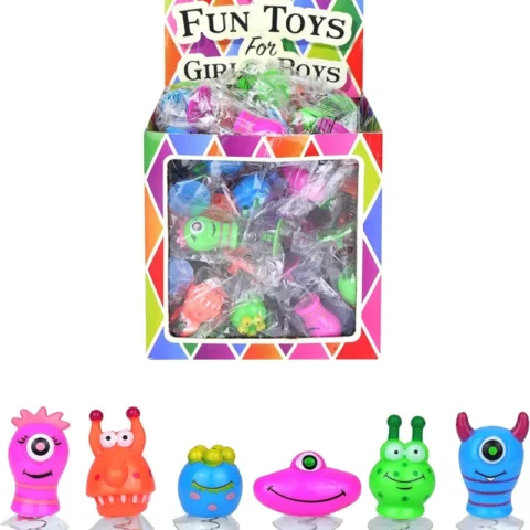 Pack of 6 monster jump-up toys with suction cups, 4 to 5 cm tall