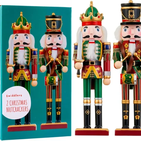 Pair of 30 cm wooden nutcracker soldiers in red and green