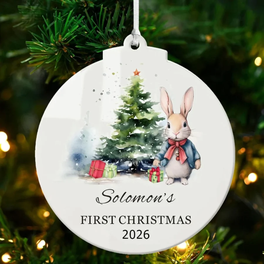 Personalised baby’s first Christmas acrylic bauble, 9 cm