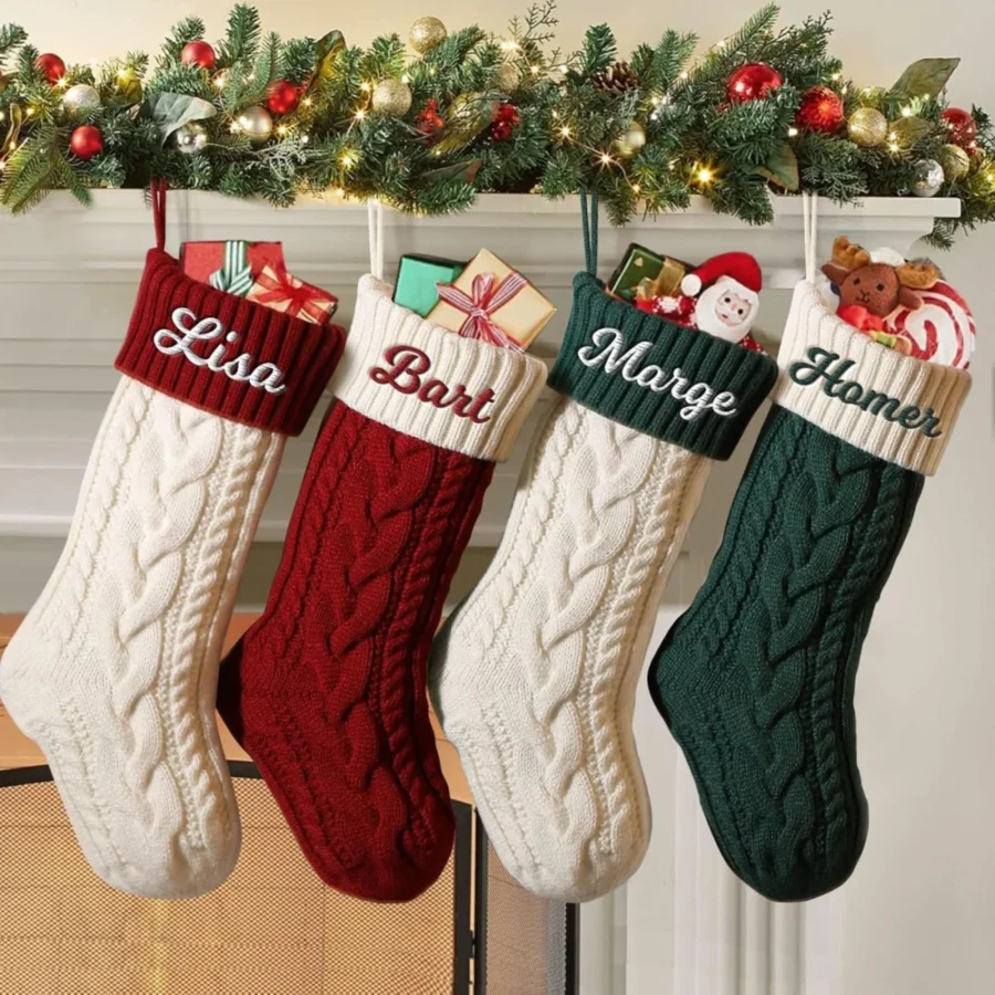 Personalised knit stocking with embroidered name, 45 cm, 8 patterns