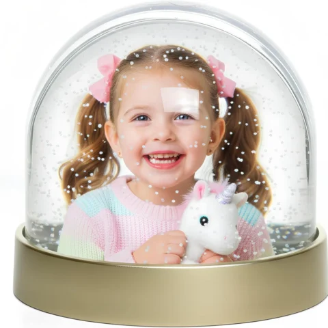 Personalised photo snow globe ornament, metallic finish, 9.1 cm
