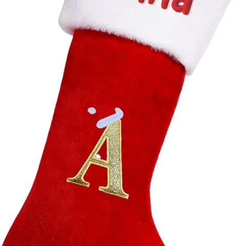 Personalised red velvet stocking with gold initial, 18.5 inch