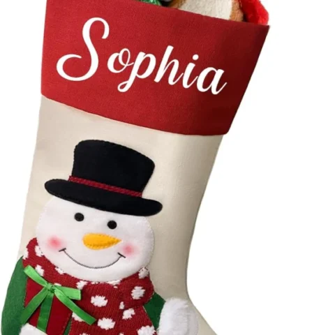 Personalised snowman stocking, name in white lettering film, 45 cm