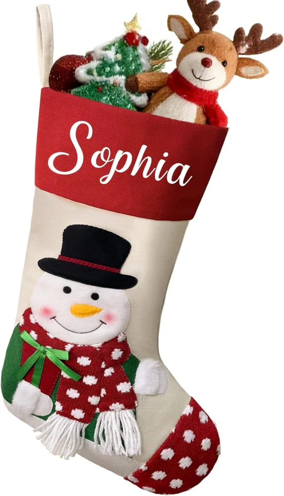 Personalised snowman stocking, name in white lettering film, 45 cm
