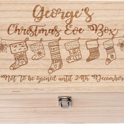 Personalised wooden Christmas Eve box with hinge and clip, 30 x 20 cm