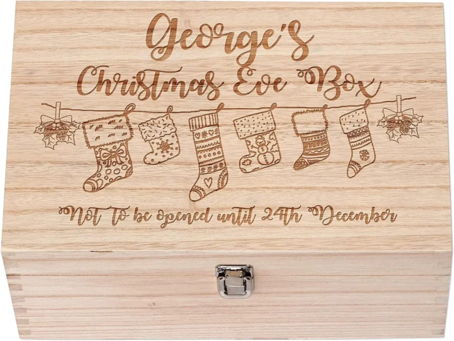 Personalised wooden Christmas Eve box with hinge and clip, 30 x 20 cm