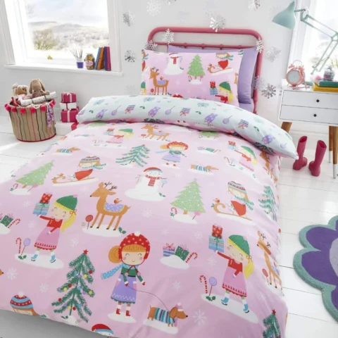 Pink sausage dog single reversible duvet cover set for kids