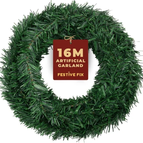 Plain green fir garland, 52 ft (16 m), PVC tips, unlit