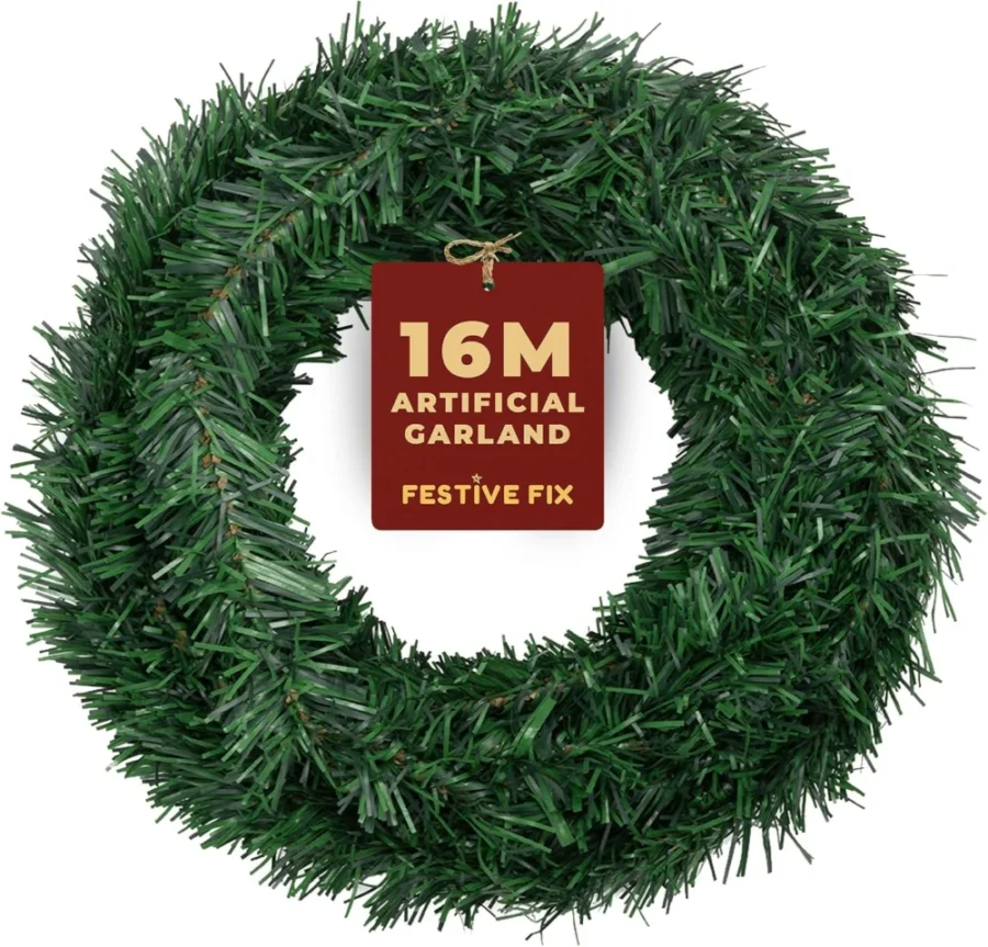Plain green fir garland, 52 ft (16 m), PVC tips, unlit