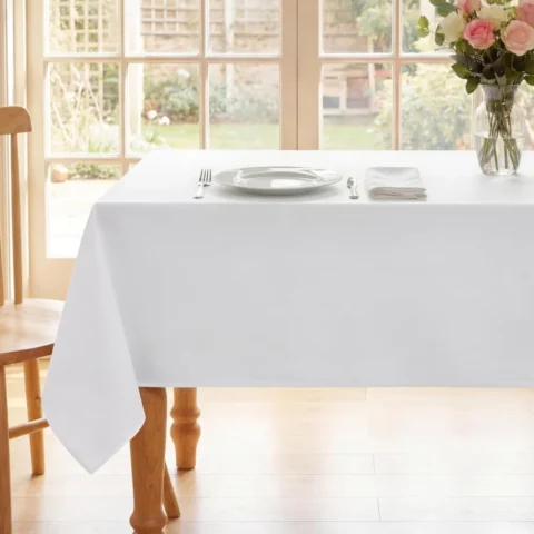 Plain white Christmas tablecloth, 140 x 200 cm, wipe clean