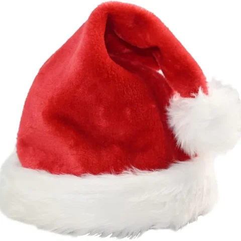 Plush Santa hat with fur trim for adults and kids, single hat