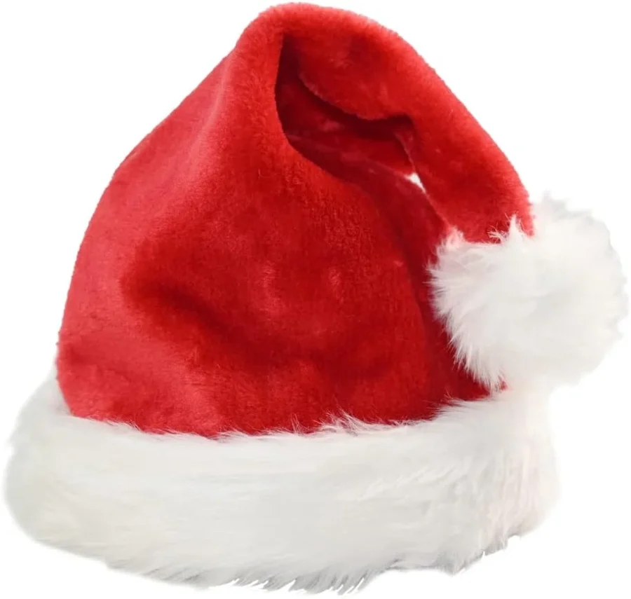 Plush Santa hat with fur trim for adults and kids, single hat