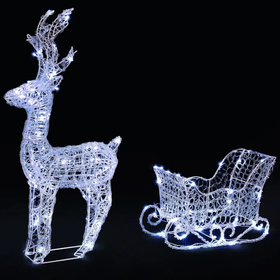 Pre-lit acrylic reindeer and sleigh, 82 cm, 180 cool white LEDs